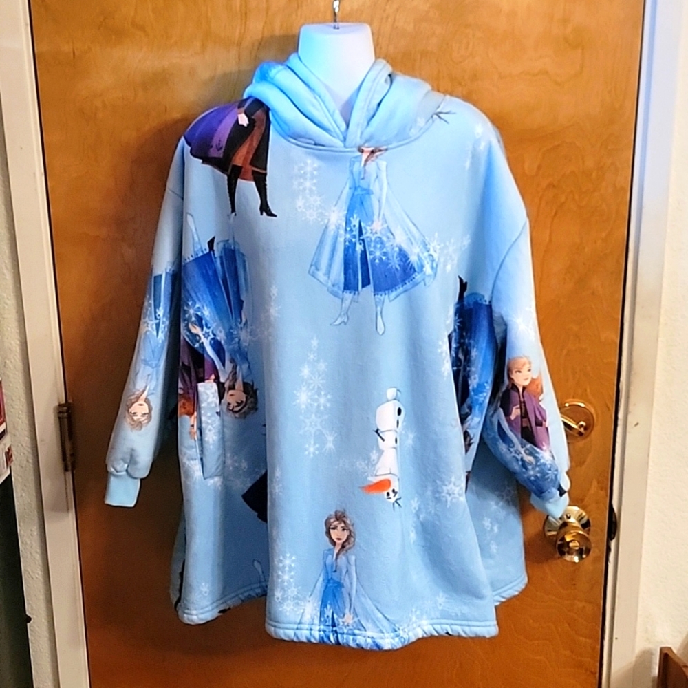 Disney Frozen II Elsa, Anna, and Olaf Long Sleeve Fleece Lined Hoodie Oversized
